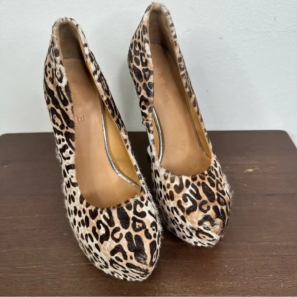 L.A.M.B. Women's Size 7 M Leopard Print Calf Hair Leather 'Dorothee' Wedge - Picture 5 of 13